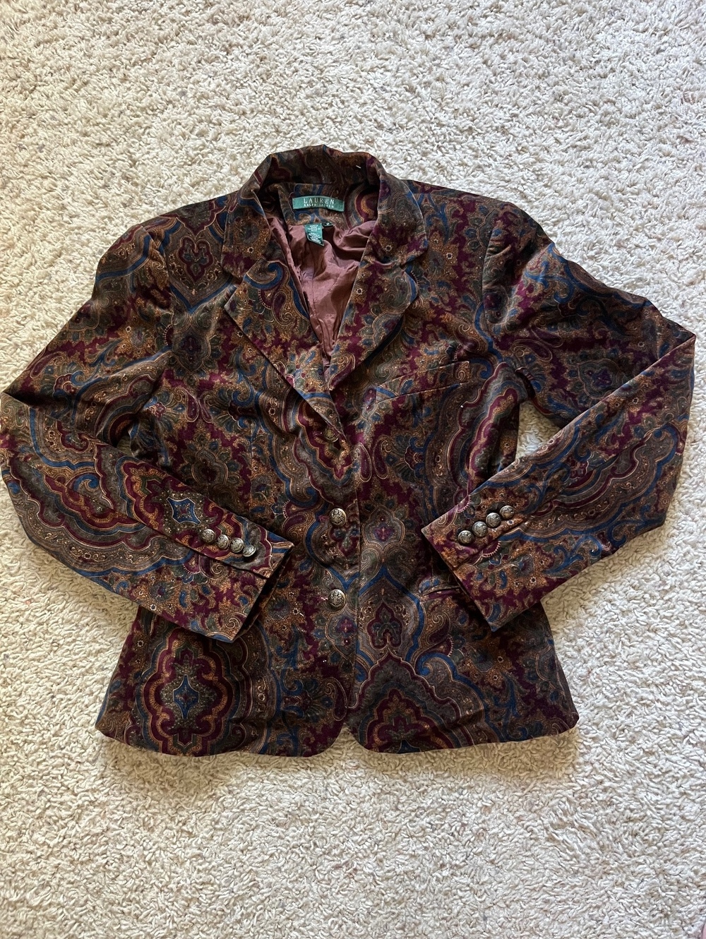Lauren Ralph Lauren Women's Paisley Velvet Blazer Jacket Size M
